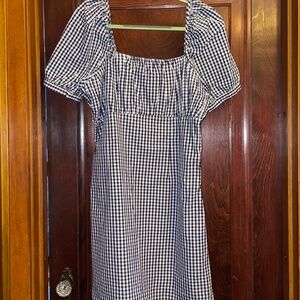 Anthropologie “Forever That Girl” cotton navy and white gingham dress.. Size L